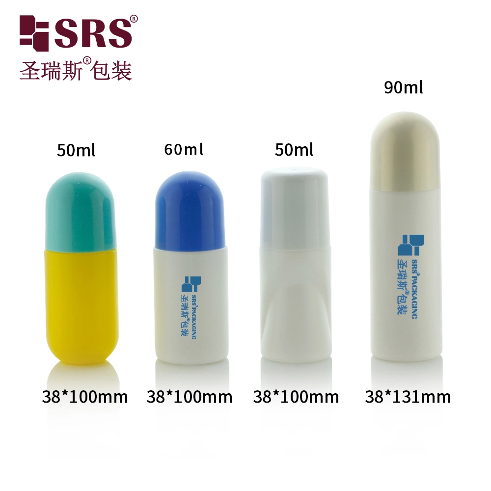 SRS Packaging Ribbed Flat Cap 90ML Roll On Bottle Container for Deodorant 3oz PP Plastic Bottle Empty Packaging China Supplier