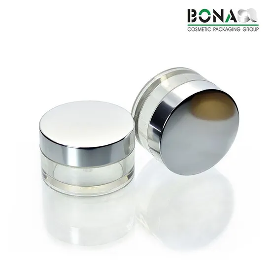 Frasco de acrílico transparente de parede dupla 50 g para embalagens de cosméticos